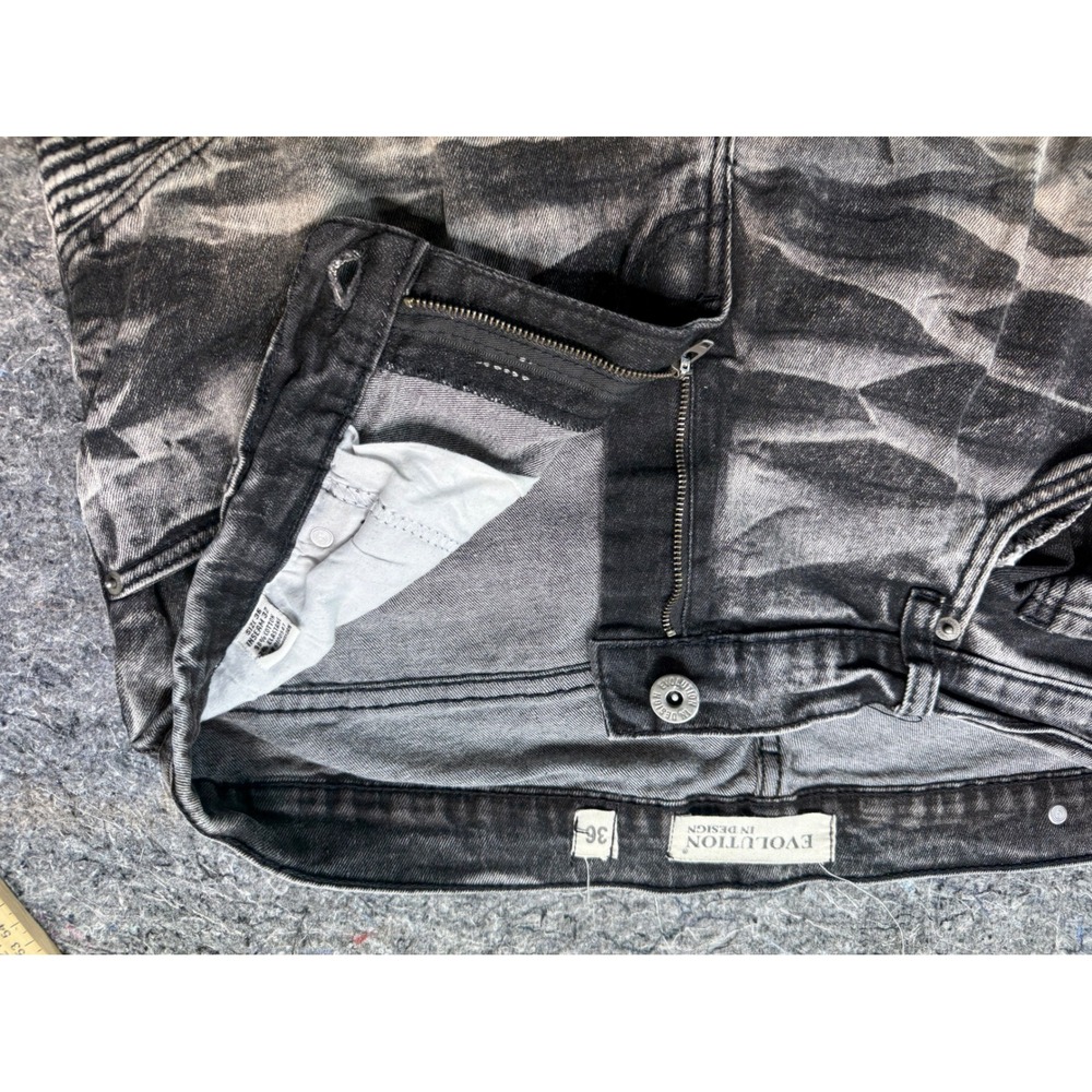 Evolution In Design Mens 36x32 Moto Biker Jeans Black Grey Acid Wash Slim Fit - Picture 7 of 13